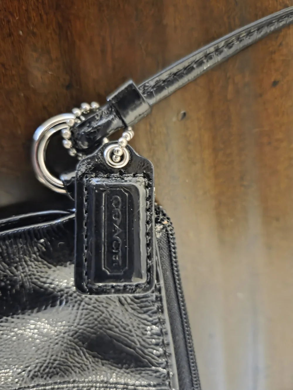 Like New, Vintage Coach Black Patent Leather Wristlet Clutch